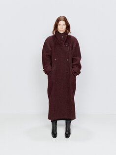 Пальто-одеяло оверсайз с поясом и воротником-воронкой Raey, бургундия