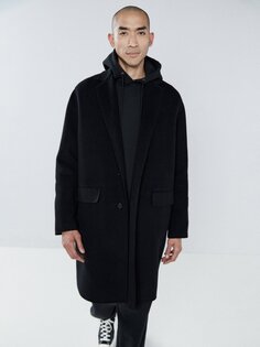 Однобортное пальто из натуральной шерсти Raey, черный