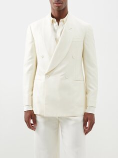 Двубортный жакет строгого шелкового кроя Ralph Lauren, белый