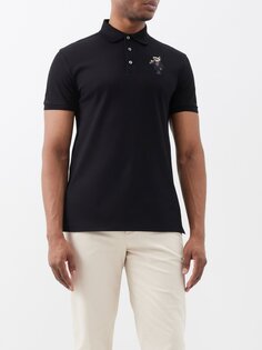 Рубашка-поло из хлопкового пике ski polo с логотипом bear Ralph Lauren, черный