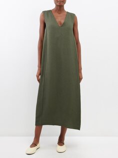 Платье-трапеция из парусины с v-образным вырезом CO, зеленый