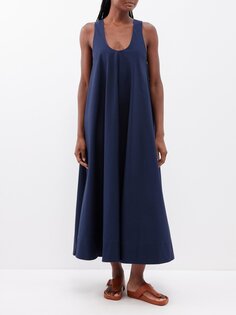 Платье миди из шелка и хлопка с овальным вырезом CO, синий