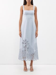 Льняное платье миди sophie с цветочной вышивкой Clea (CLEA), синий
