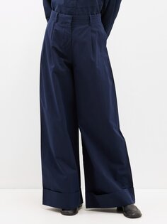 Широкие брюки со складками из смесового хлопка CO, синий