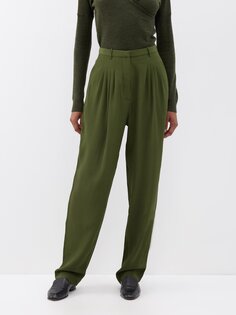 Зауженные брюки из крепа с высокой посадкой и складками CO, зеленый