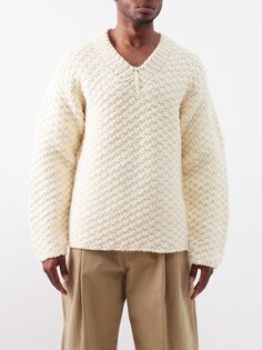 Шерстяной свитер оверсайз с v-образным вырезом Commas, бежевый