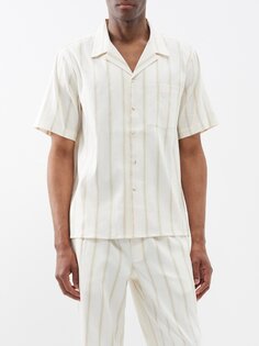 Полосатая рубашка из смесового льна с короткими рукавами Commas, белый
