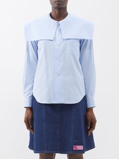 Рубашка из хлопкового поплина с воротником оверсайз Comme Des Garçons, синий