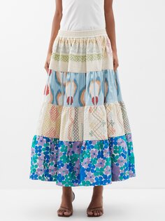 Юбка миди из винтажного шелка с полосками в стиле пэчворк Rianna + Nina, мультиколор