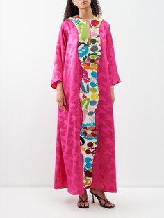 Платье макси из винтажного шелка с вышивкой в стиле пэчворк Rianna + Nina, розовый