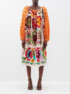 Сузани-вышивка винтажное платье из хлопка и шелка Rianna + Nina, мультиколор