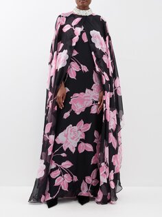 Платье-кейп bella из шелкового шифона с цветочным принтом Richard Quinn, черный