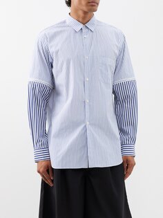 Рубашка из хлопкового поплина в полоску со съемными рукавами Comme Des Garçons, синий