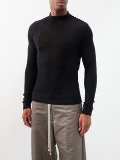 Шерстяной свитер harness с ребристыми вставками Rick Owens, черный
