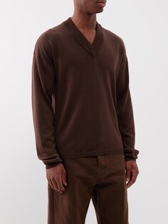 Шерстяной свитер с v-образным вырезом Rick Owens, коричневый