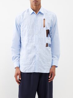 Рубашка из хлопкового поплина в полоску с вырезом Comme Des Garçons, синий