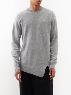 Шерстяной свитер асимметричного кроя из коллаборации с lacoste Comme Des Garçons, серый