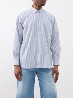 Полосатая рубашка из хлопкового поплина с острым воротником Comme Des Garçons, синий