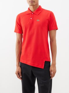 Рубашка-поло асимметричного кроя из хлопкового пике из коллаборации с lacoste Comme Des Garçons, красный