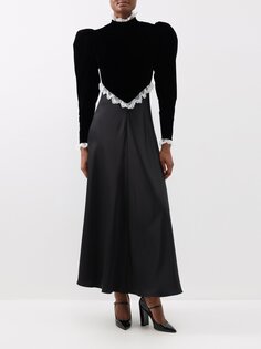 Платье миди из смесового шелка с кружевной отделкой Rodarte, черный