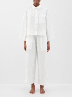 Льняная пижама drawcord с цветочным принтом Deiji Studios, белый