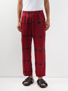 Атласные брюки, окрашенные tao shibori Delos, красный