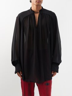Рубашка dorian из шелкового жоржета с завязками на воротнике Delos, черный