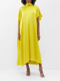 Платье из шелкового атласа с высоким воротником Roksanda, желтый