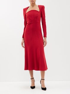 Платье миди из крепа с изогнутым квадратным вырезом Roland Mouret, красный