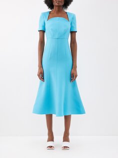 Платье миди из смесовой шерсти с изогнутым вырезом Roland Mouret, синий