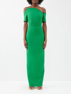 Асимметричное платье макси с открытыми плечами из смесовой шерсти Roland Mouret, зеленый