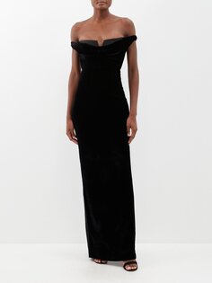 Многослойное бархатное платье с открытыми плечами Roland Mouret, черный