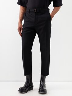Укороченные брюки из шерсти с поясом Sacai, черный