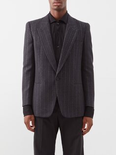 Однобортный пиджак из смесовой шерсти в тонкую полоску Saint Laurent, серый