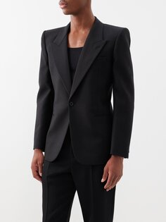 Пиджак из шерсти и габардина с острыми лацканами Saint Laurent, черный