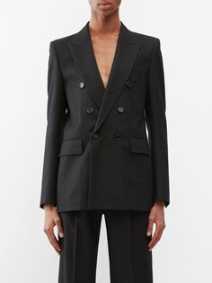 Двубортный пиджак в тонкую полоску Saint Laurent, черный