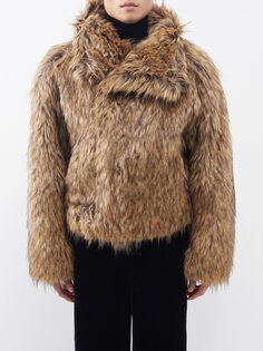 Куртка из искусственного меха с асимметричным воротником Saint Laurent, коричневый