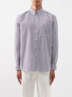 Рубашка из хлопкового поплина в полоску с вышивкой ysl Saint Laurent, белый