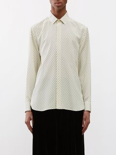 Рубашка из шелкового крепа в горошек Saint Laurent, белый