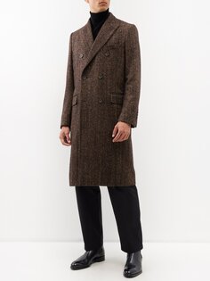 Двубортное пальто с узором «в елочку» Dolce &amp; Gabbana, коричневый