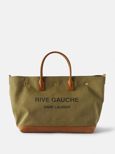 Большая холщовая сумка-тоут rive gauche с логотипом Saint Laurent, зеленый