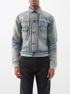 Приталенная джинсовая куртка с потертостями Saint Laurent, синий