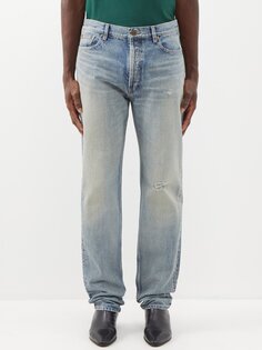 Потертые джинсы прямого кроя Saint Laurent, синий