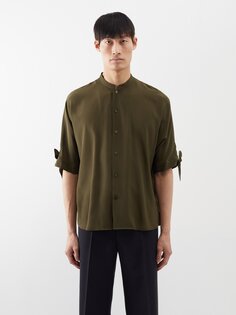 Рубашка из шелкового крепа с завязками на манжетах Saint Laurent, зеленый