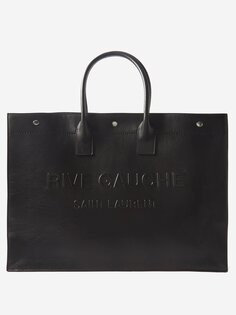Кожаная сумка-тоут с тиснением rive gauche Saint Laurent, черный