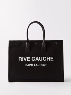 Маленькая сумка-тоут rive gauche из холщовой ткани Saint Laurent, черный