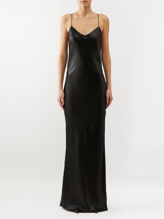 Атласное платье-комбинация с драпировкой на спине Saint Laurent, черный