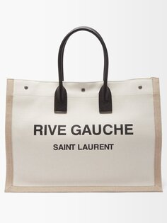 Сумка-тоут из смесового льна с логотипом rive gauche Saint Laurent, белый