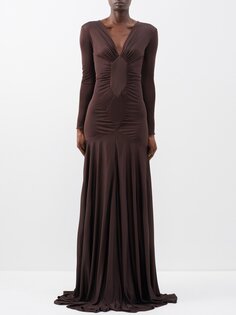 Платье из джерси со сборками и лифом Saint Laurent, коричневый