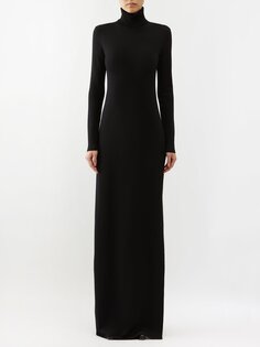 Платье макси из шерсти с высоким воротником Saint Laurent, черный